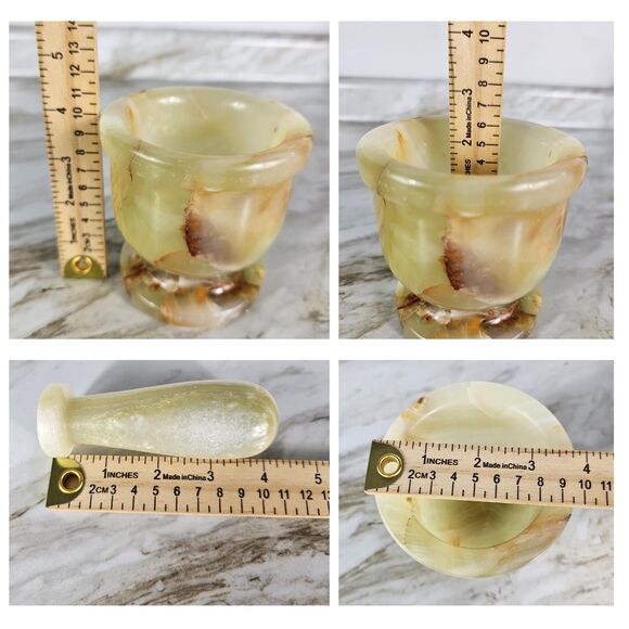 Mortar and Pestle, onyx green marble  herbs, spices, nuts grinder gift for her - Picture 12 of 12